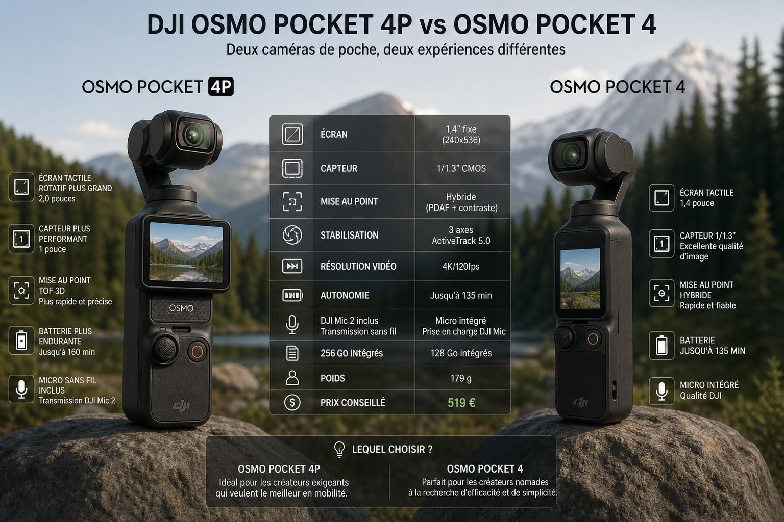 DJI Osmo Pocket 4P vs Pocket 4 : Comparaison détaillée des différences et fonctionnalités - Meilleurs Drones découvrez une comparaison détaillée entre le dji osmo pocket 4p et le pocket 4, mettant en lumière leurs différences clés et fonctionnalités pour vous aider à choisir le modèle idéal.