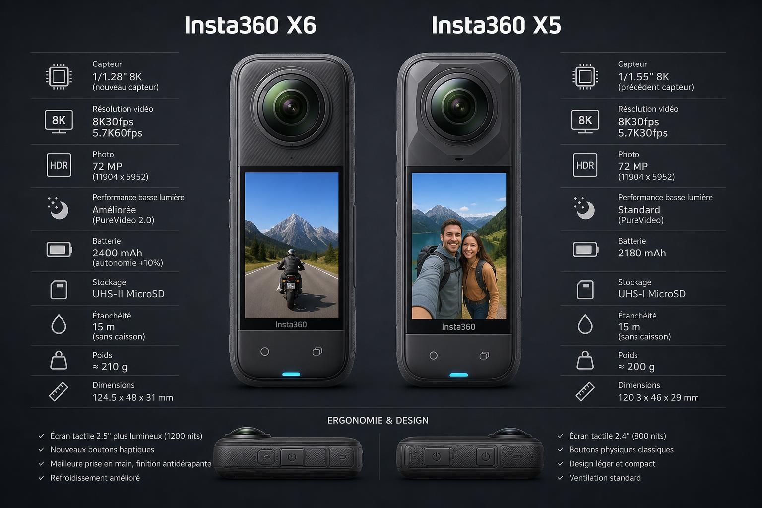 Insta360 X6 vs X5 : Découvrez toutes les différences qui les démarquent - Meilleurs Drones comparez l'insta360 x6 et x5 et découvrez toutes les différences clés qui les distinguent pour choisir la caméra 360 qui vous convient le mieux.